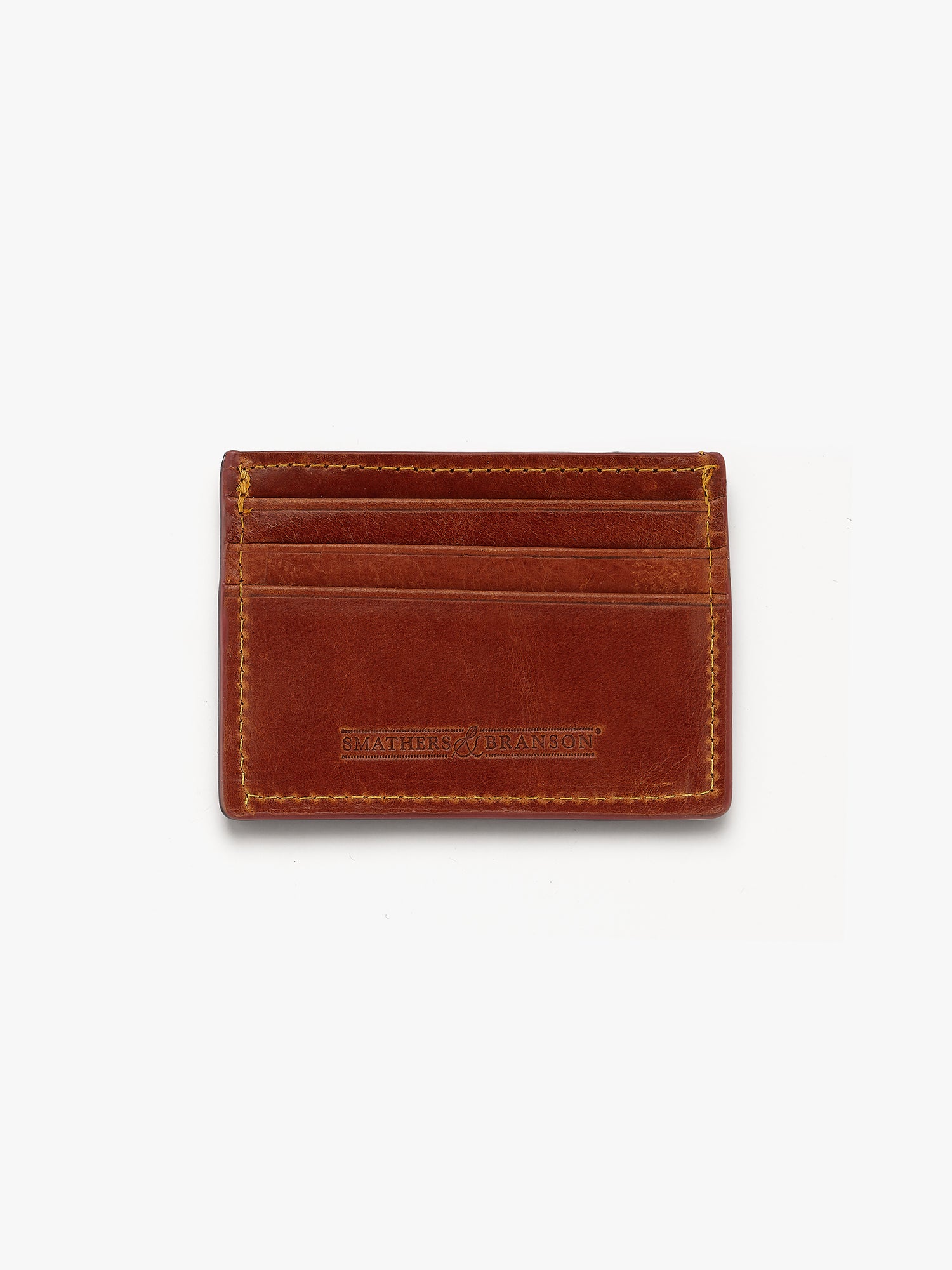 Back of a Smathers & Branson wallet. Brown leather. 3 card slots with one center slot. Love Billy.