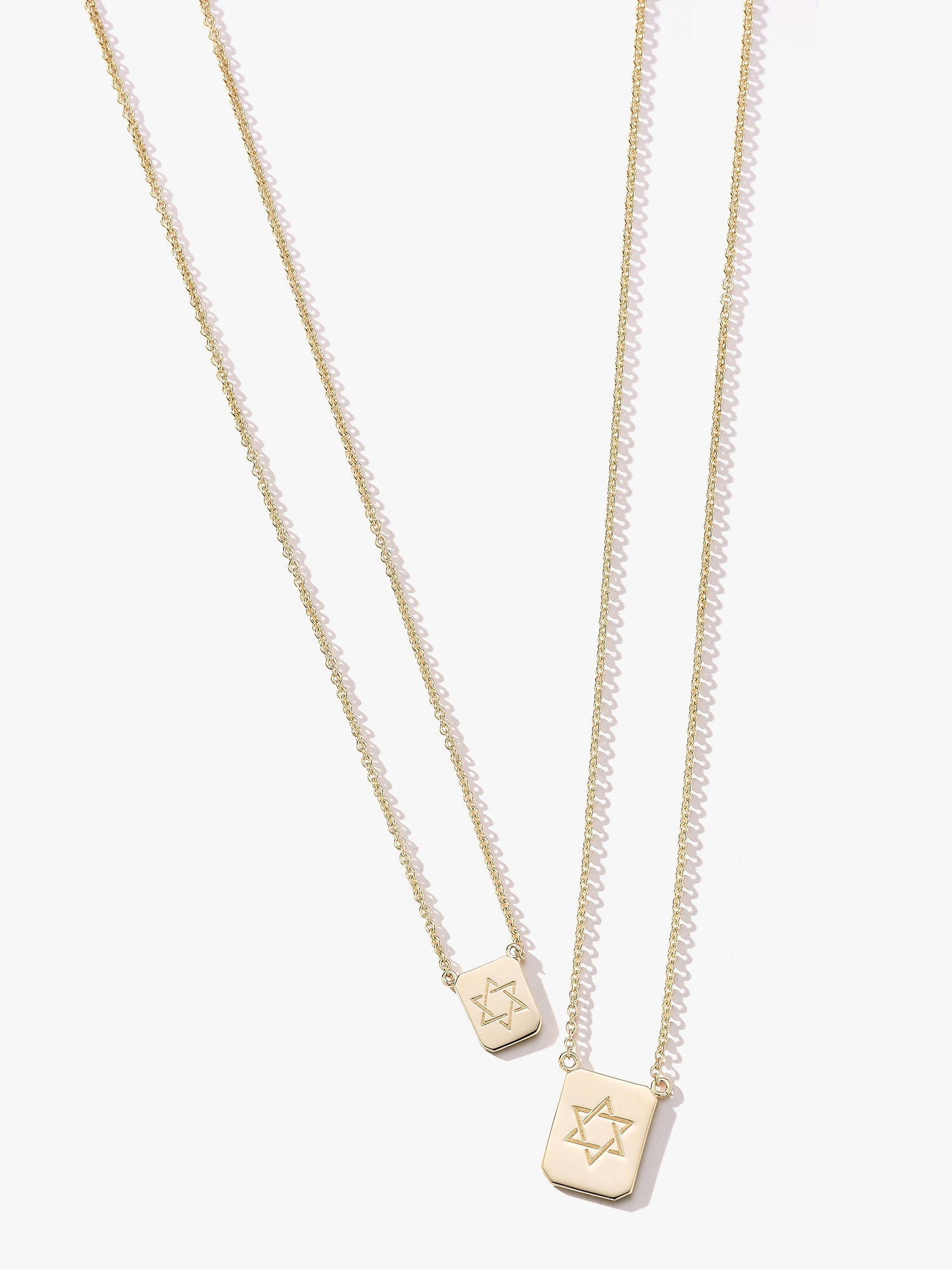 Personalized Love Billy Star of David gold tag necklaces.
