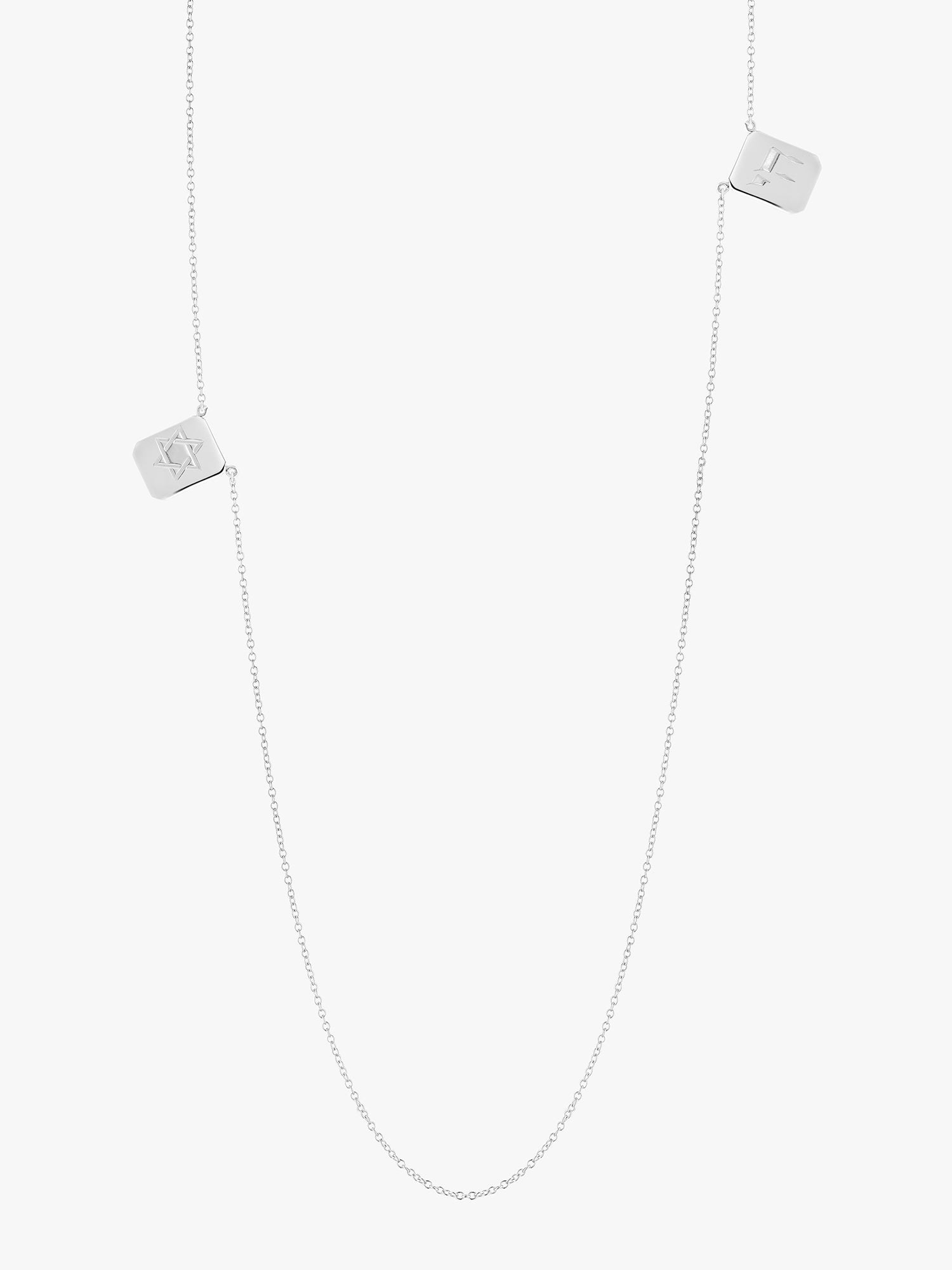 Personalized Love Billy silver tag necklace. one chai and one star of david.