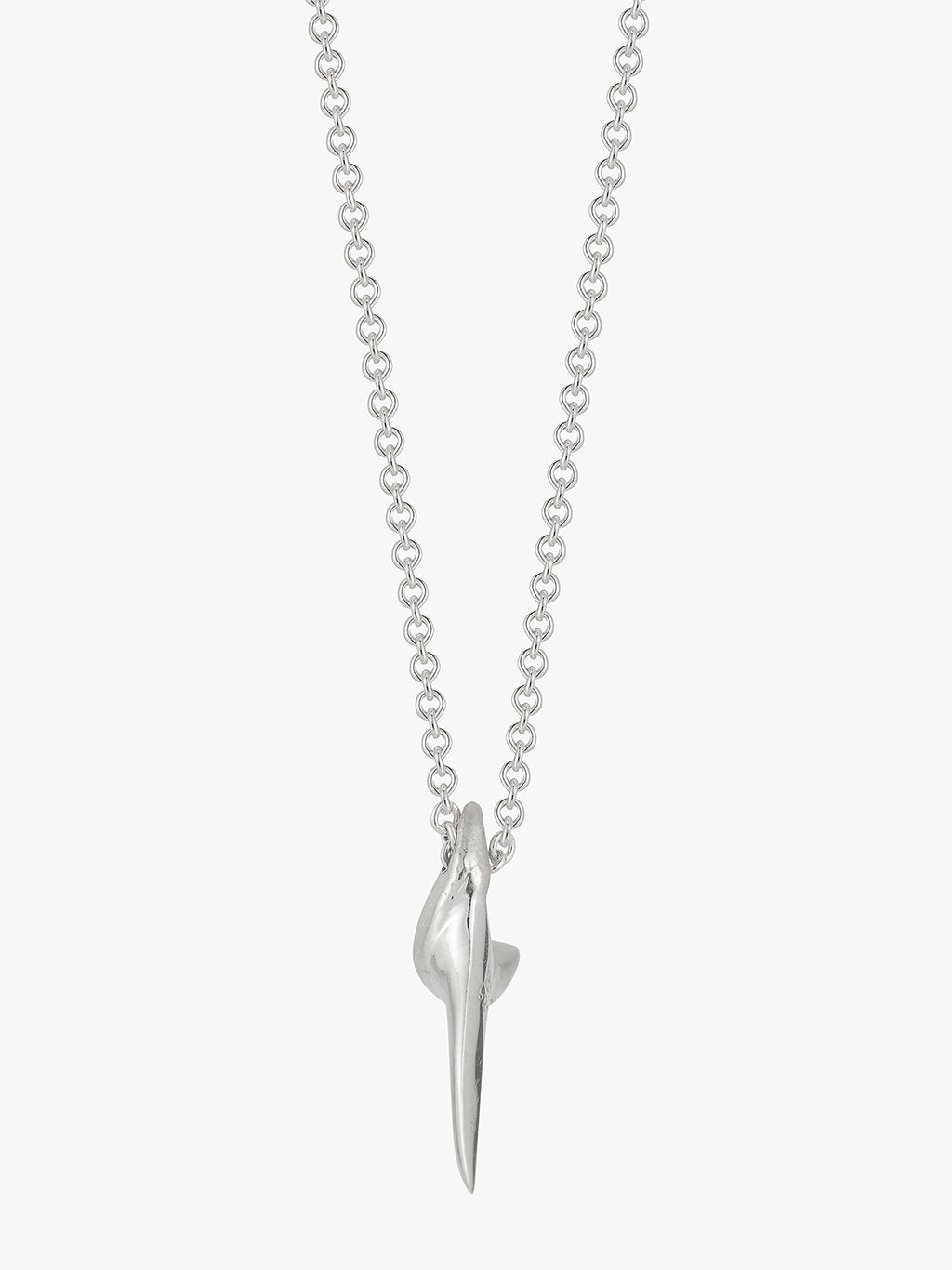 silver shark tooth necklace by love billy on a cable chain.
