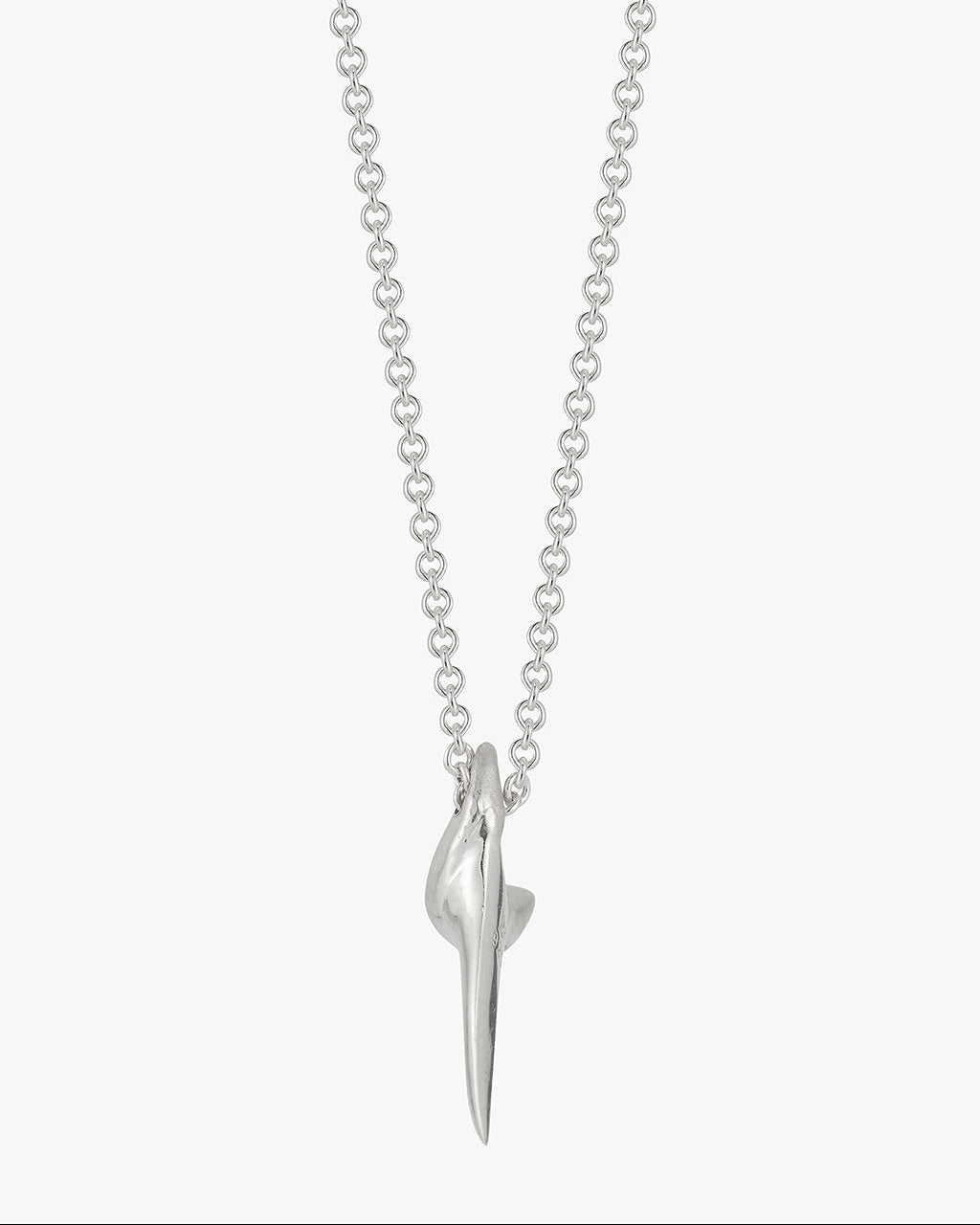 silver shark tooth necklace by love billy on a cable chain.
