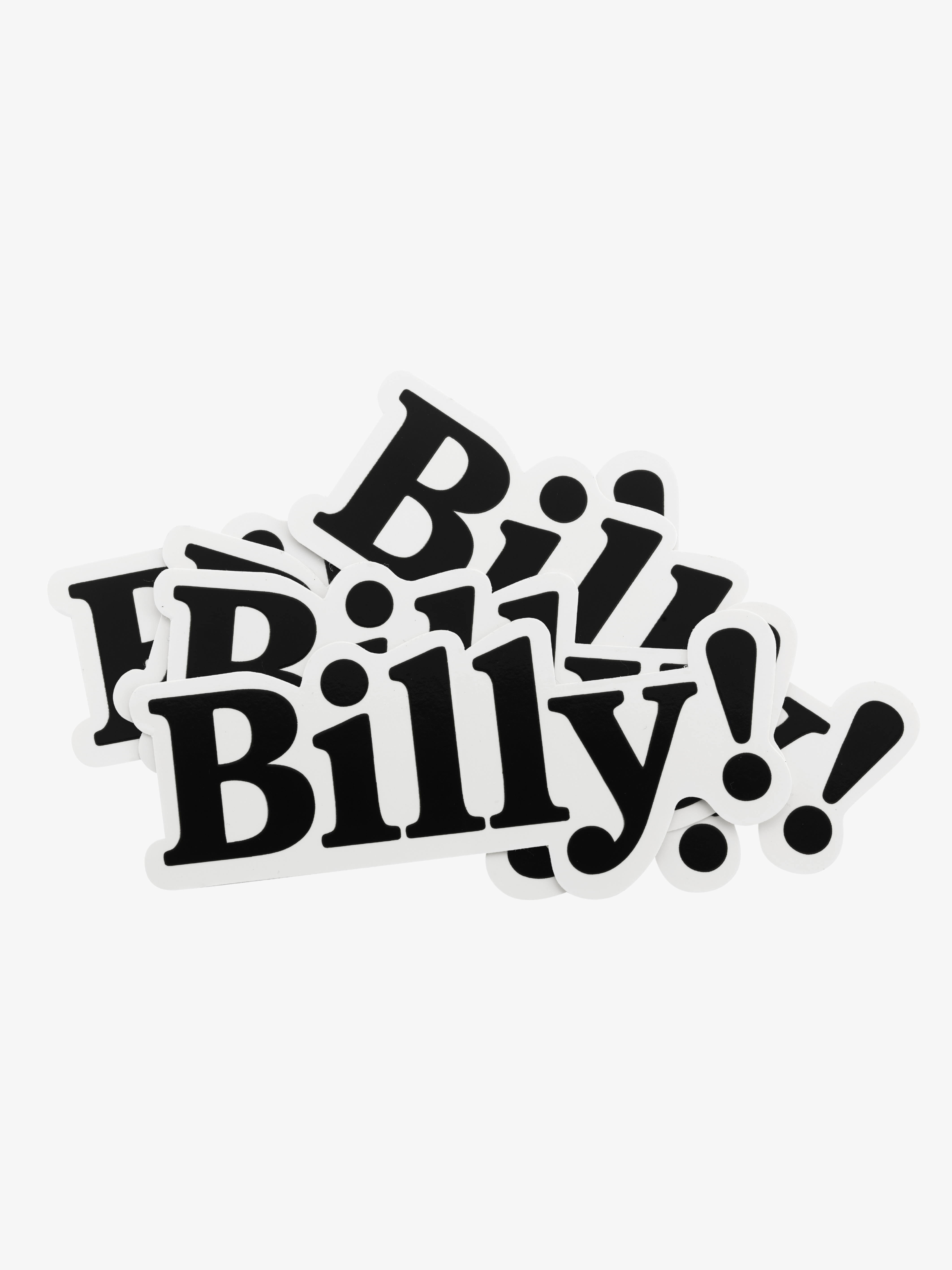 a stack of classic billy! vinyl stickers by love billy.