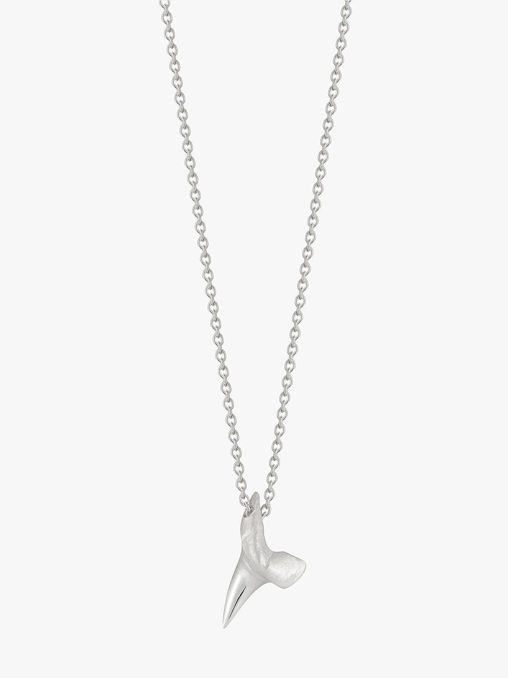 silver shark tooth necklace by love billy on a cable chain.
