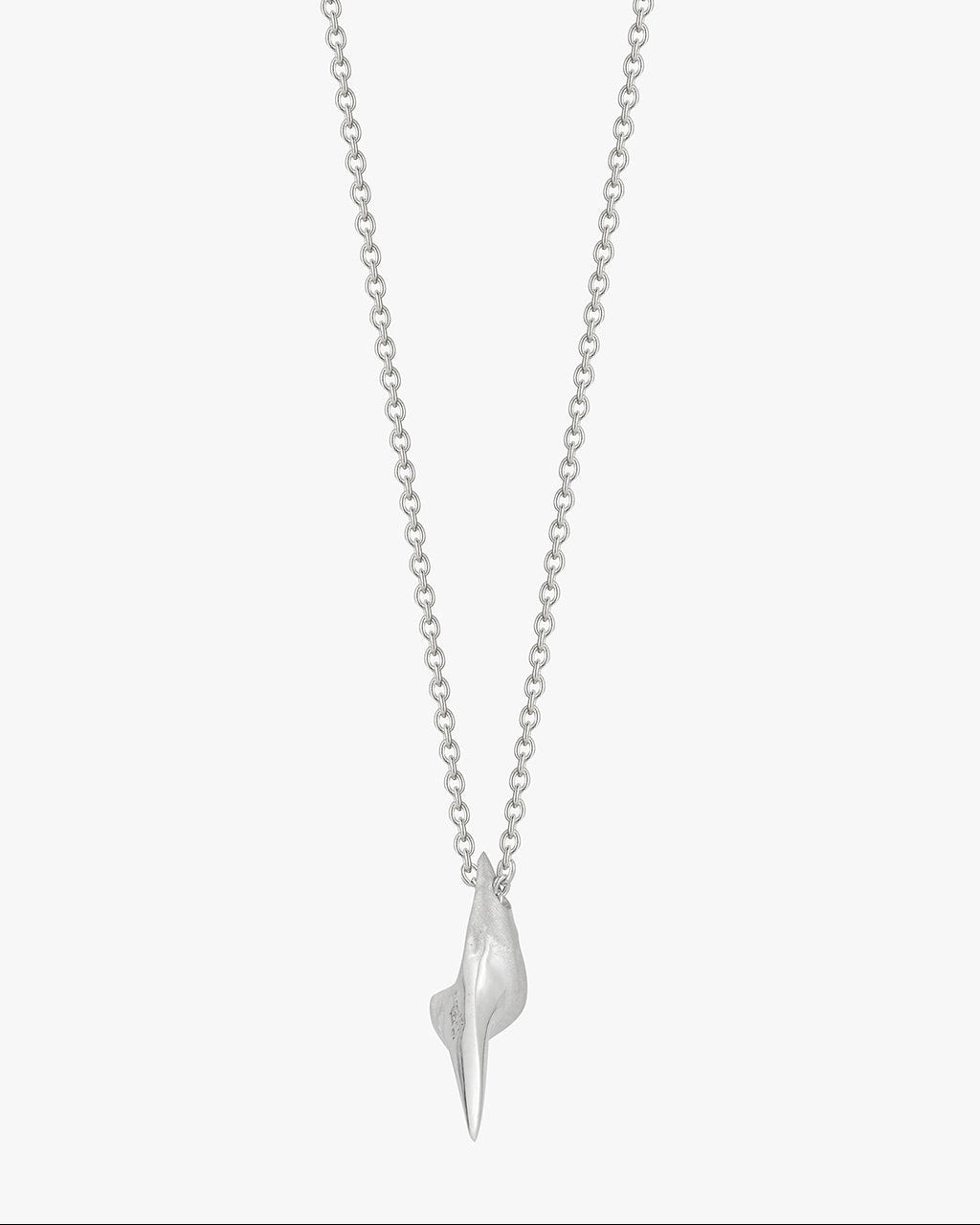 silver shark tooth necklace by love billy on a cable chain.