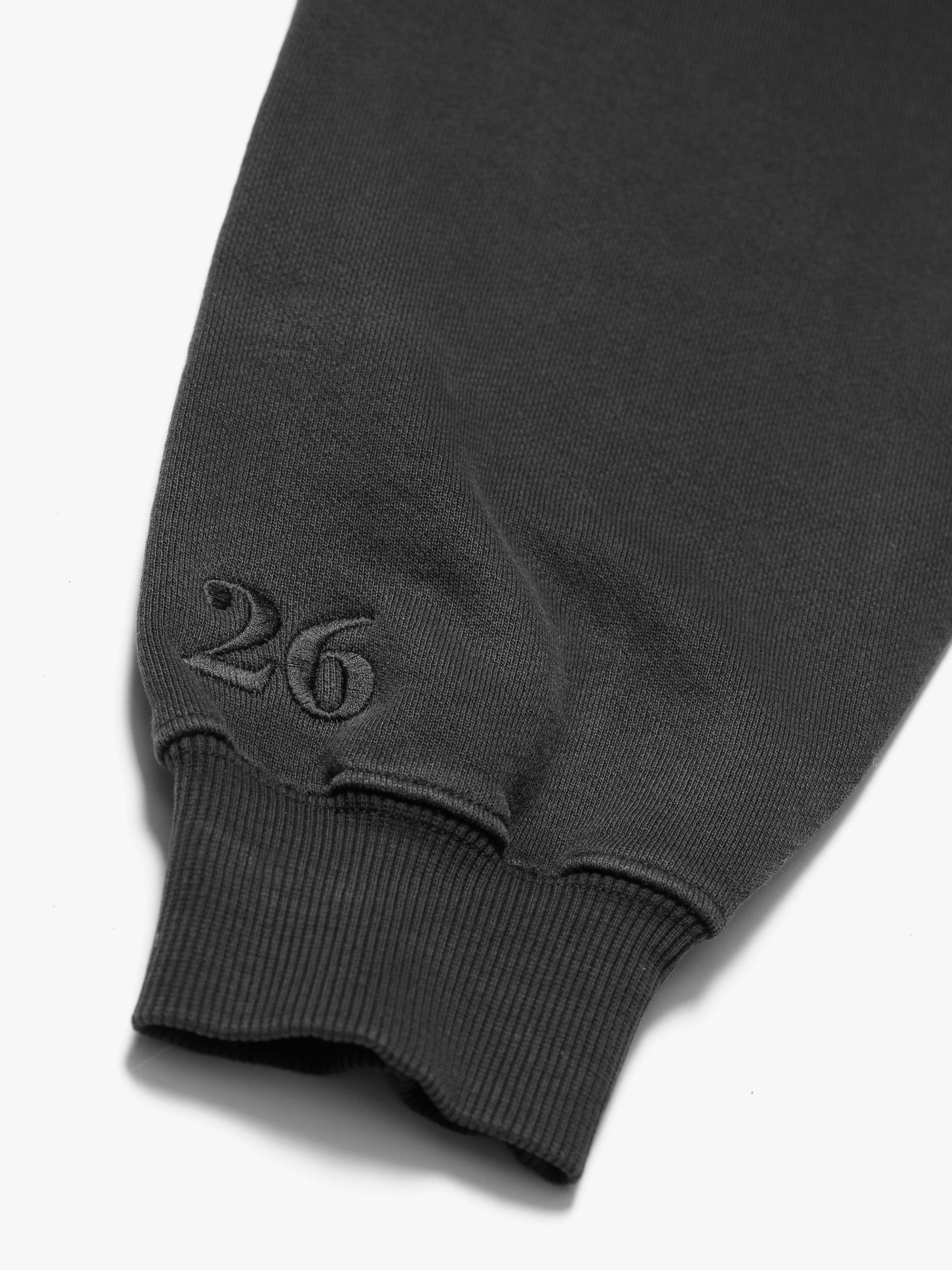 custom embroidery on organic cotton hoodie. lucky number 26. love billy hoodie