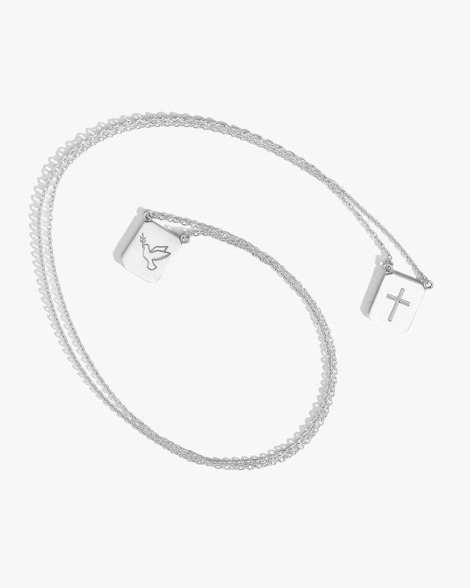 Cross / Dove Tag Necklace in Silver - Billy