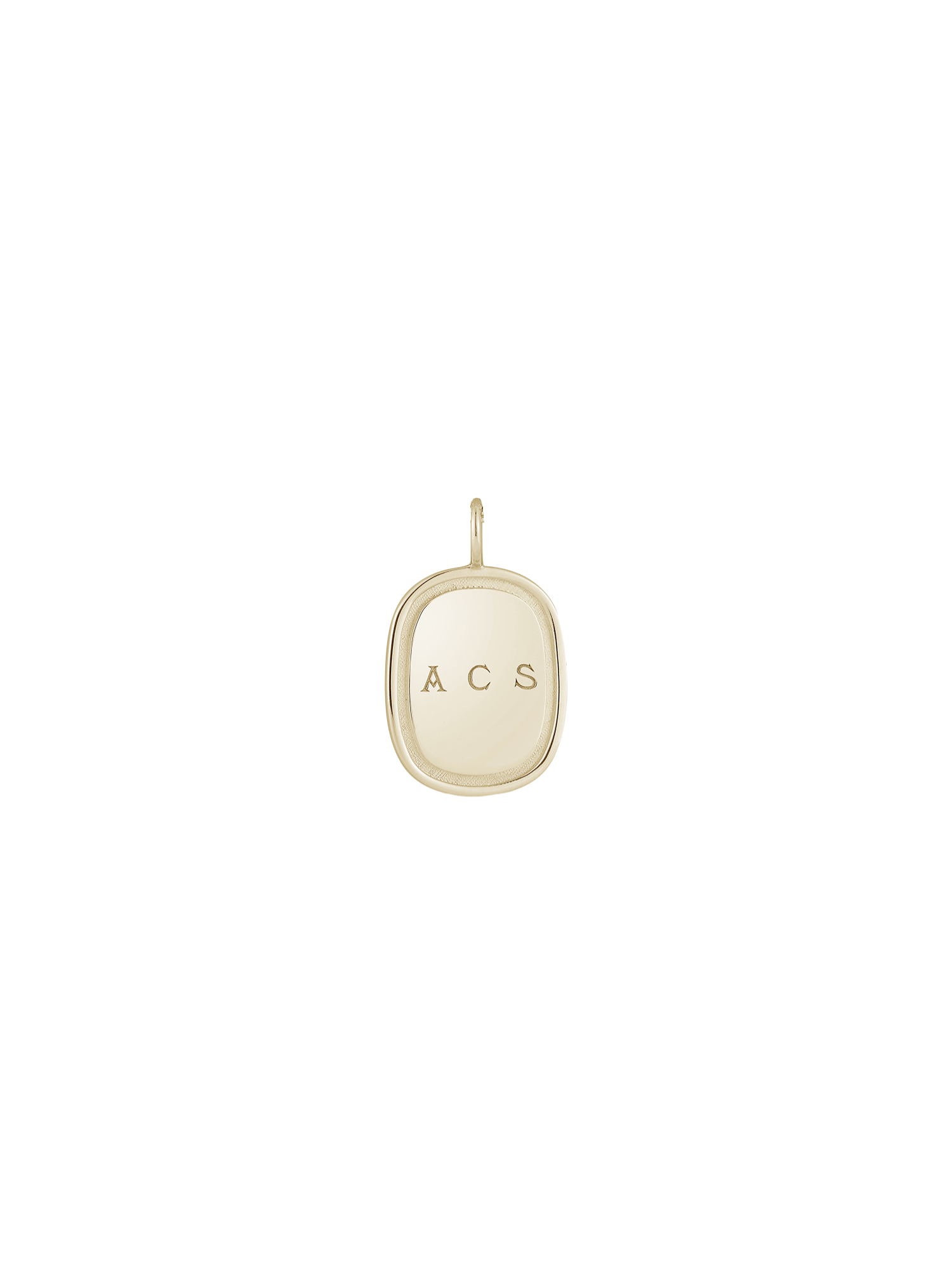 14k gold oblong pendant made by Love Billy in NYC with "ACS" engraved