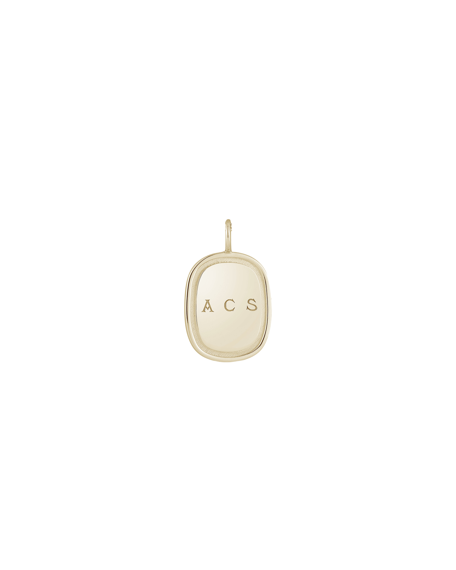 14k gold oblong pendant made by Love Billy in NYC with "ACS" engraved