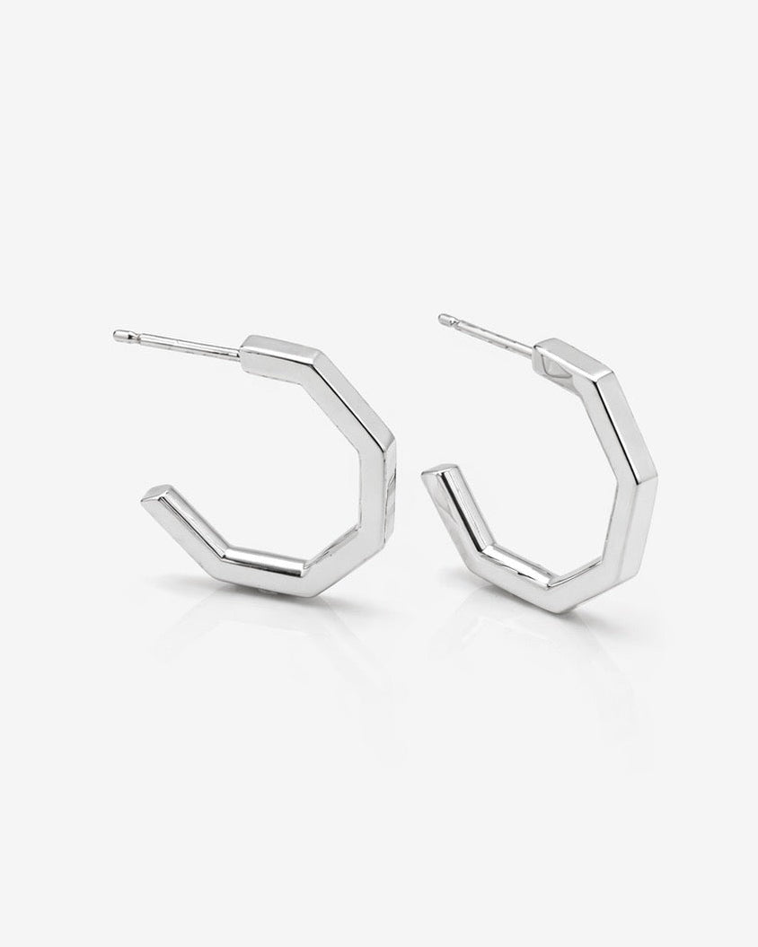 Octagon Hoop Earrings in Silver