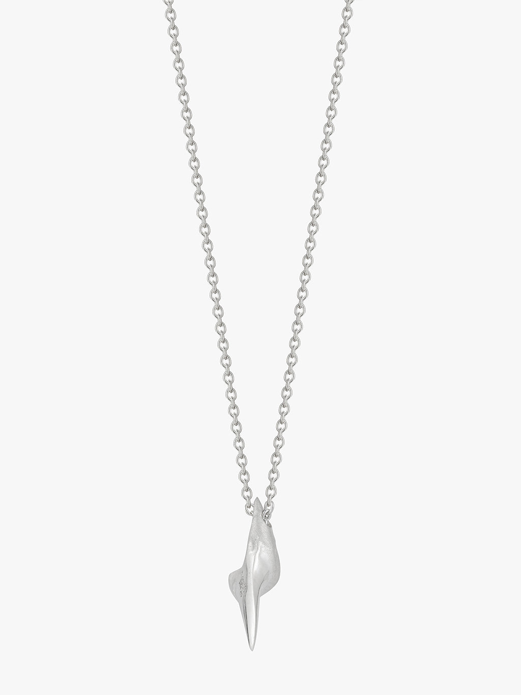silver shark tooth necklace by love billy on a cable chain.