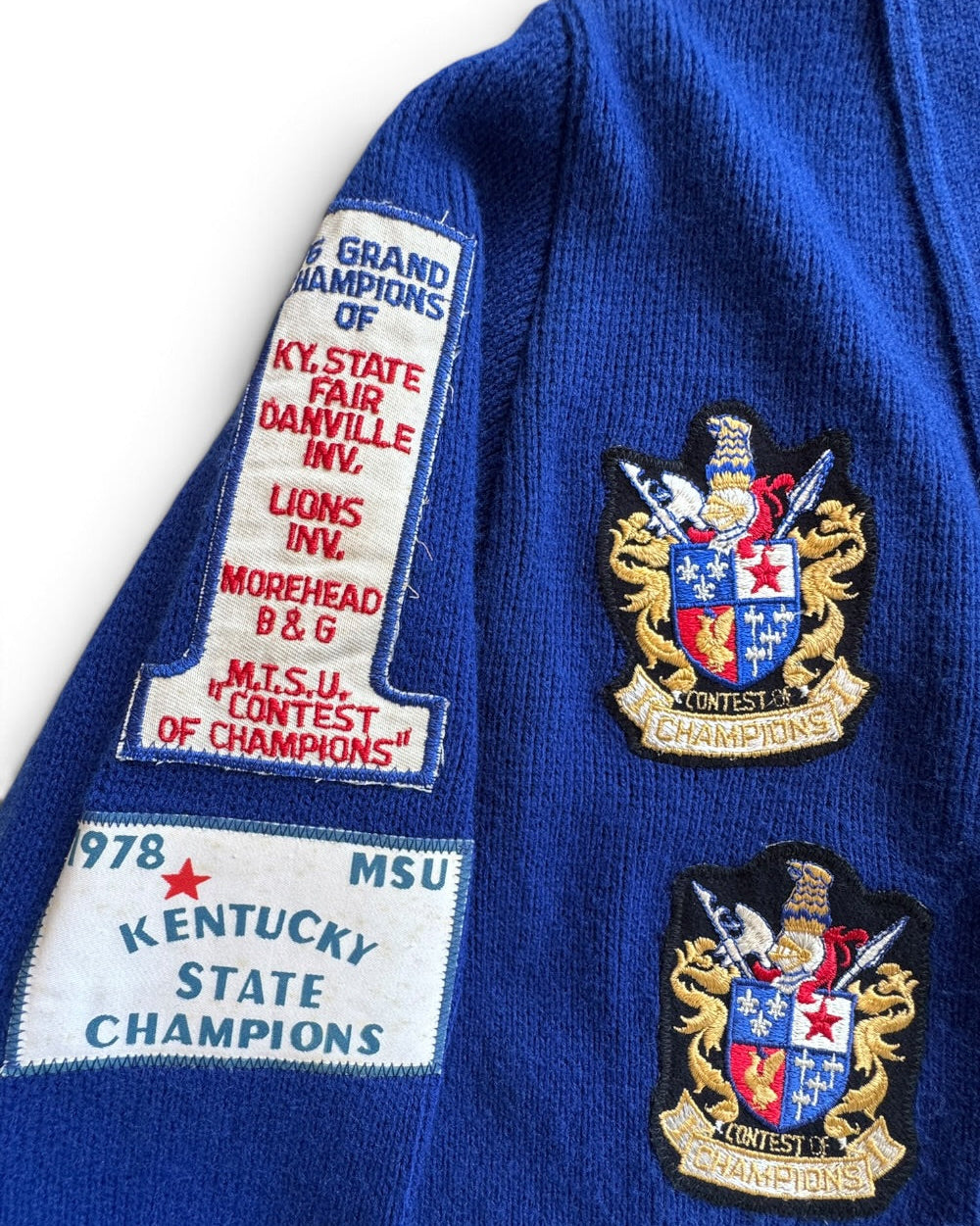 Vintage 70s East-Tenn Award Cardigan L Band Kentucky State Champions Patches - Sz S