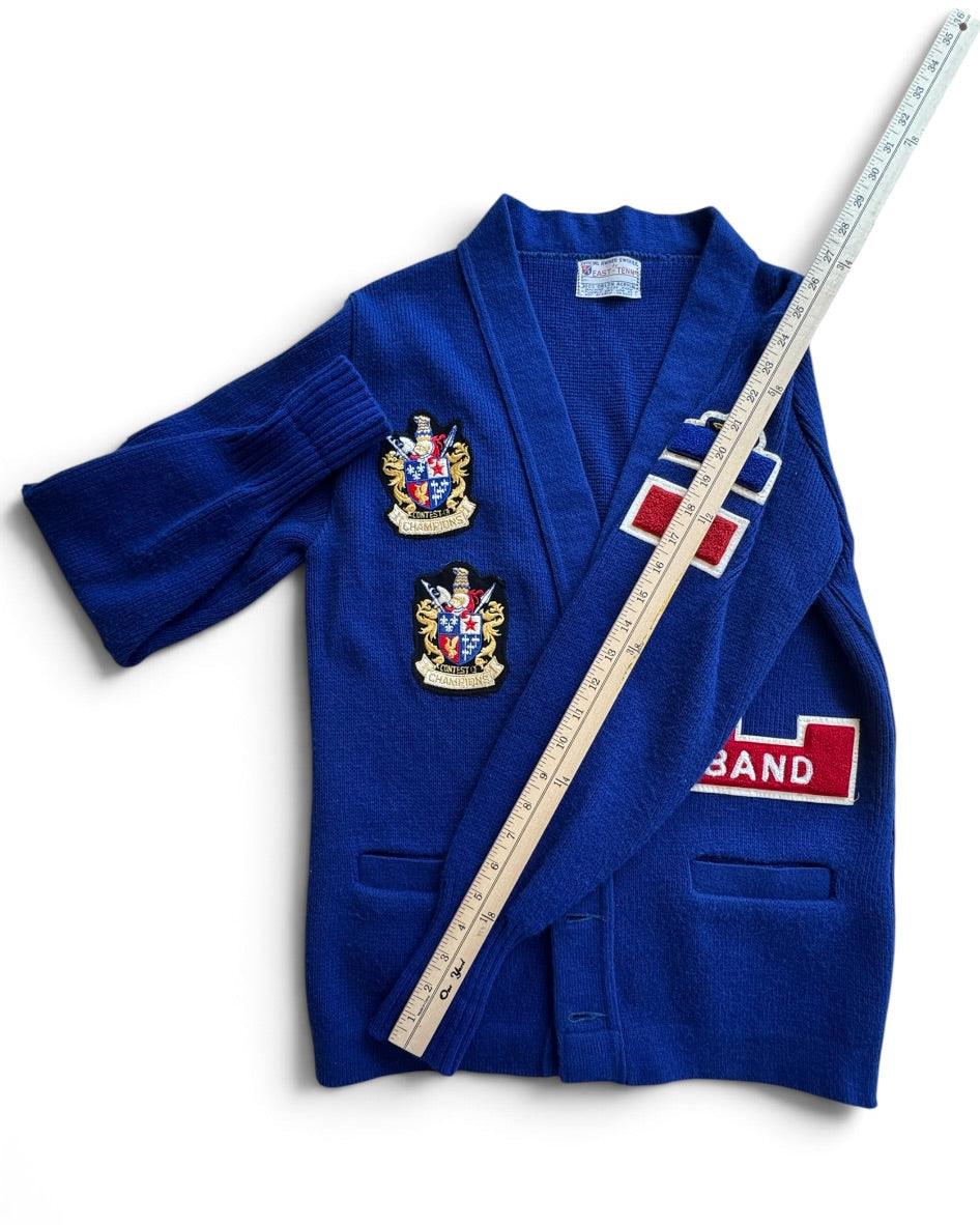 Vintage 70s East-Tenn Award Cardigan L Band Kentucky State Champions Patches - Sz S