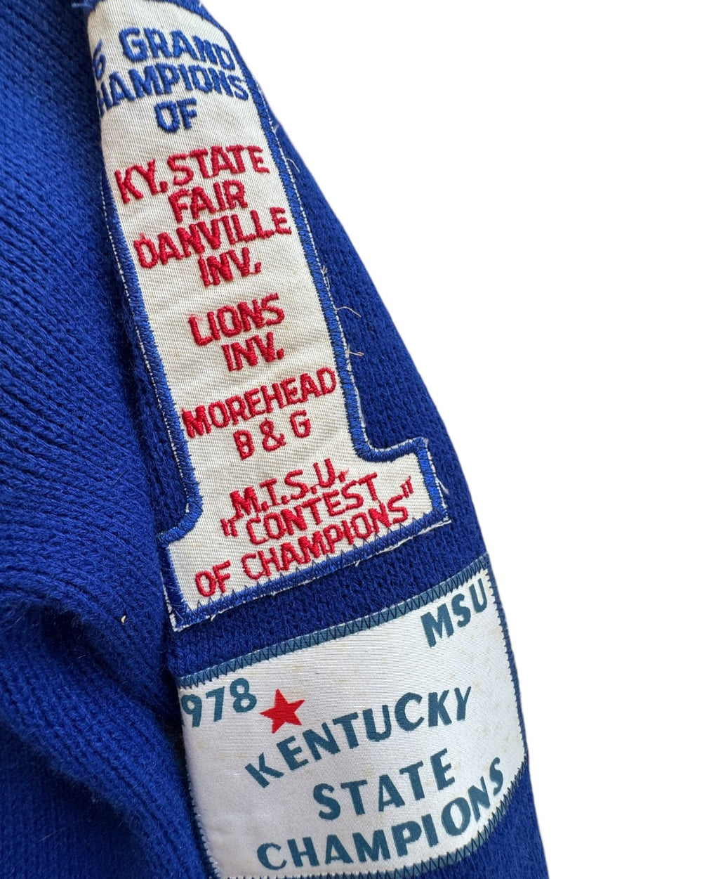 Vintage 70s East-Tenn Award Cardigan L Band Kentucky State Champions Patches - Sz S