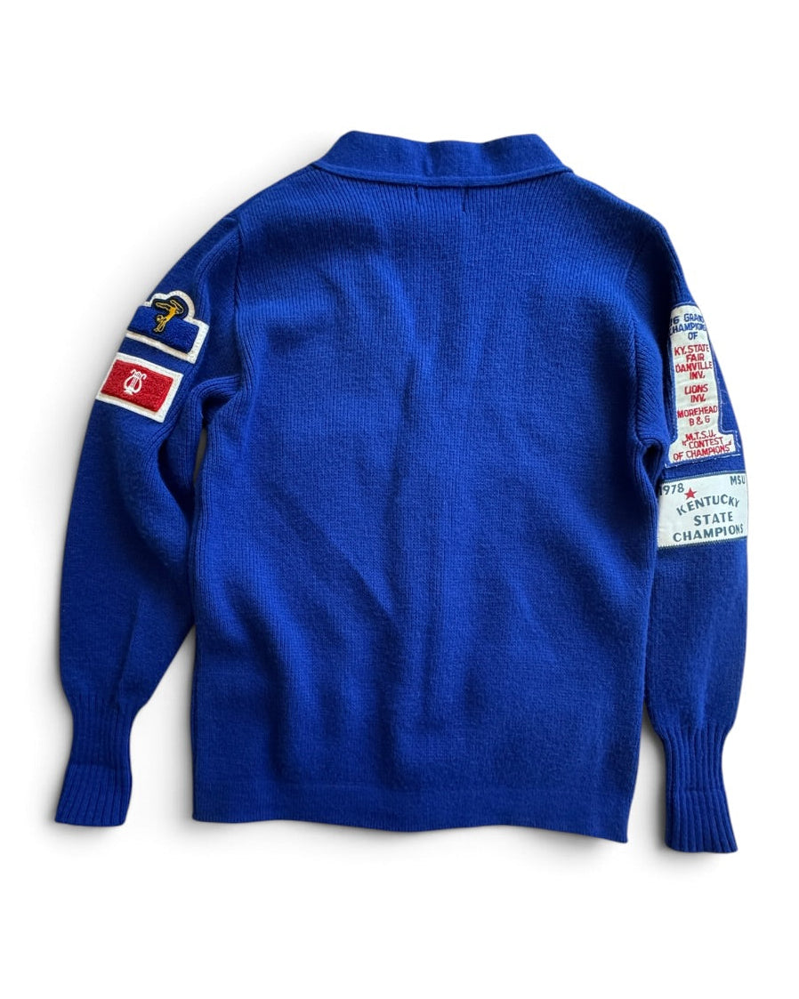 Vintage 70s East-Tenn Award Cardigan L Band Kentucky State Champions Patches - Sz S