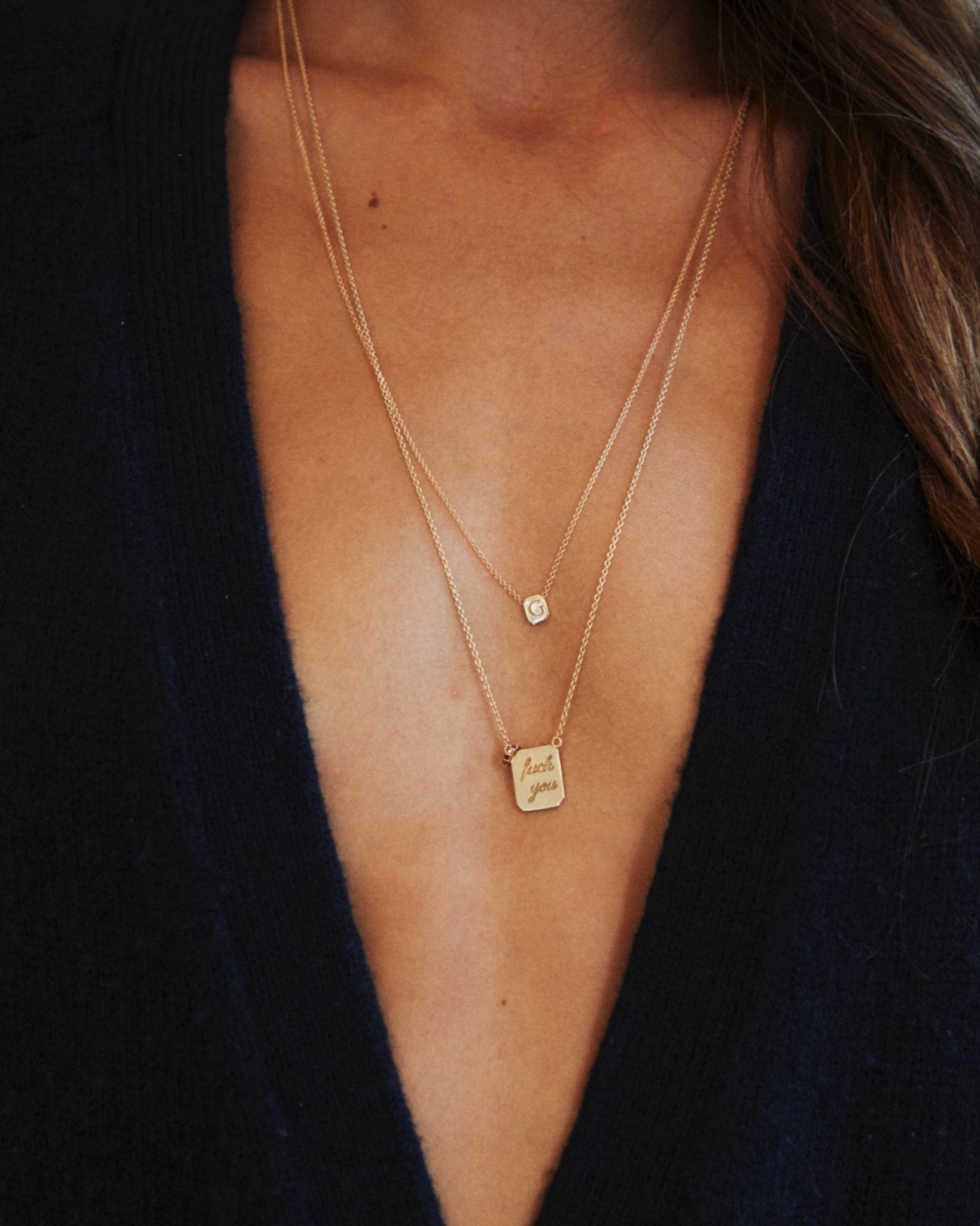 FU/ME Tag Necklace in Gold - Billy