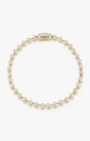 14k gold ball chain bracelet with a pill clasp engraved with the Billy logo