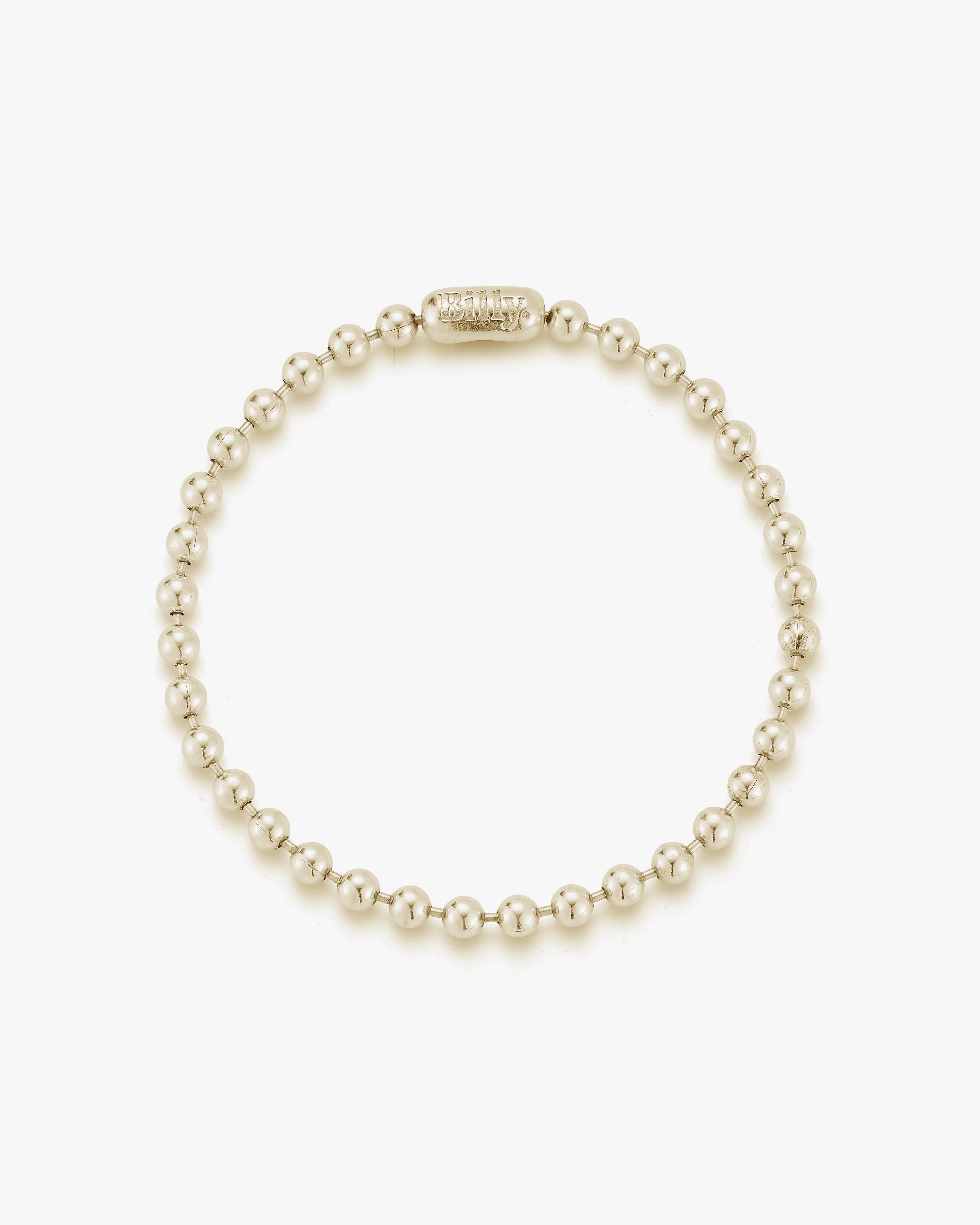 14k gold ball chain bracelet with a pill clasp engraved with the Billy logo