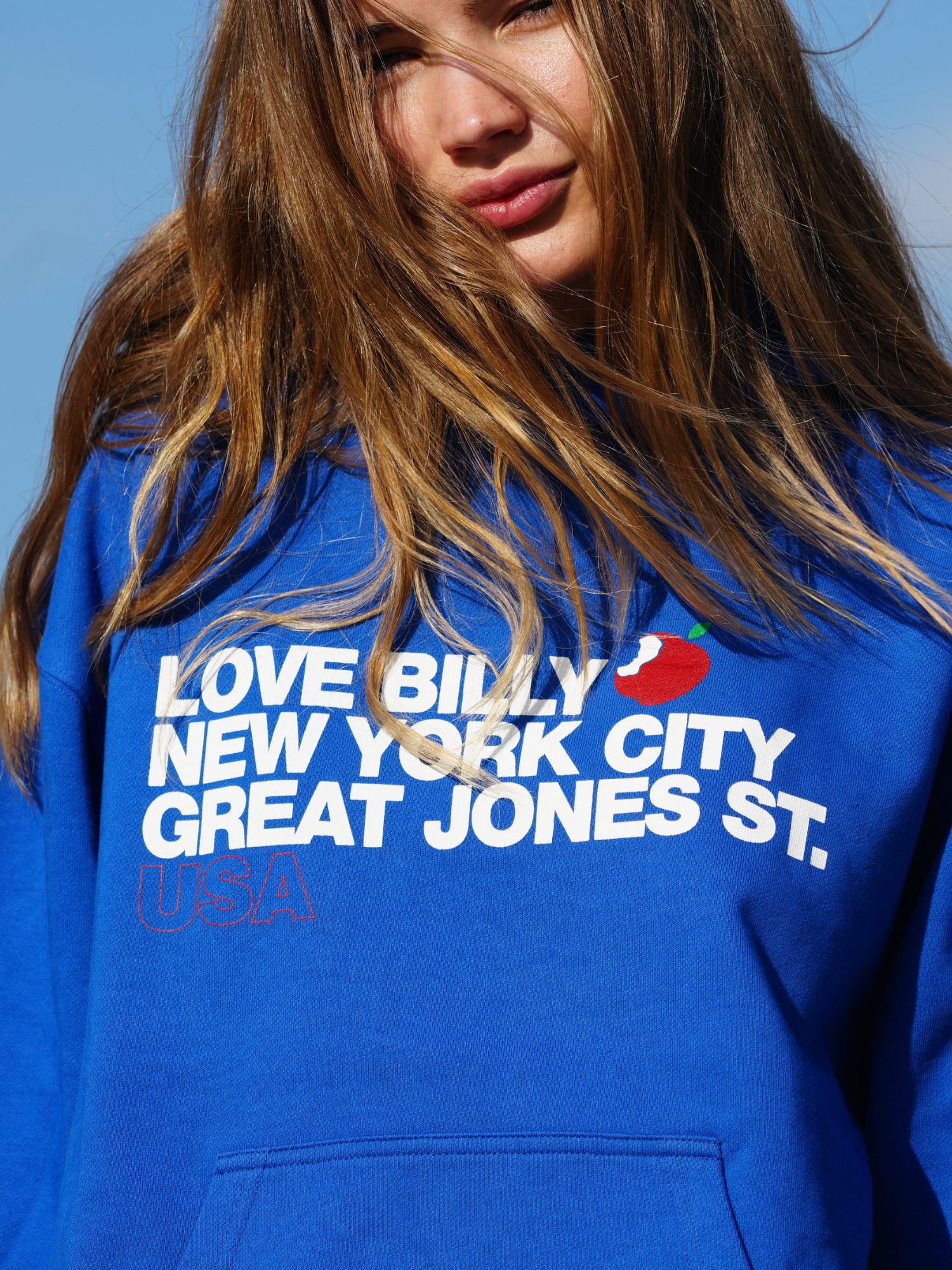 young girl wearing Cobalt NYC hoodie by love billy.