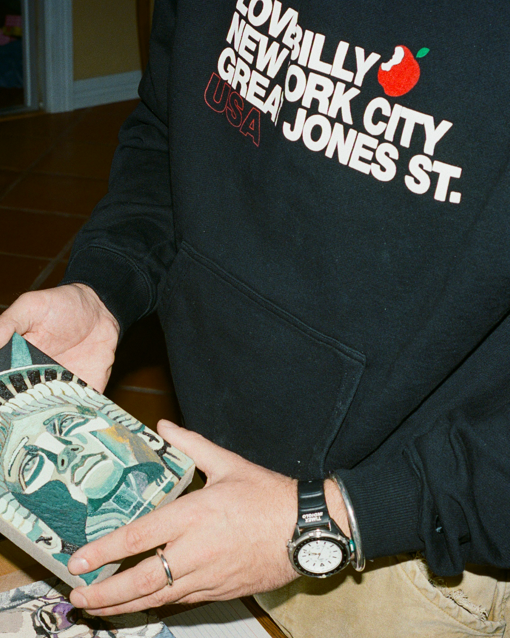 artist julian pace wearing black love billy NYC hoodie