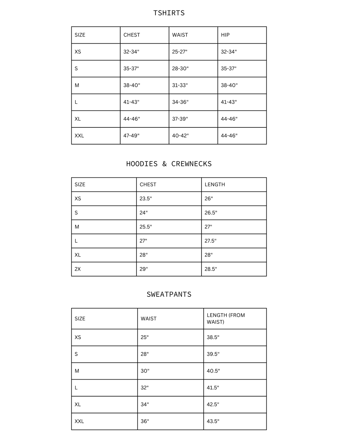 Size Chart Billy