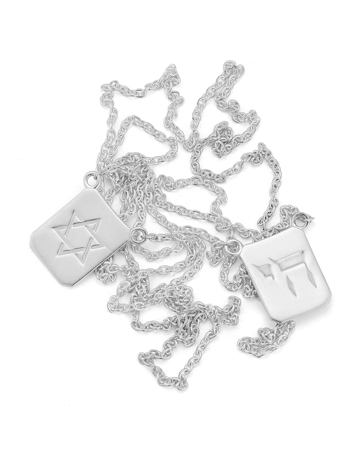 Star of David & Chai Tag Necklace in Silver - Billy